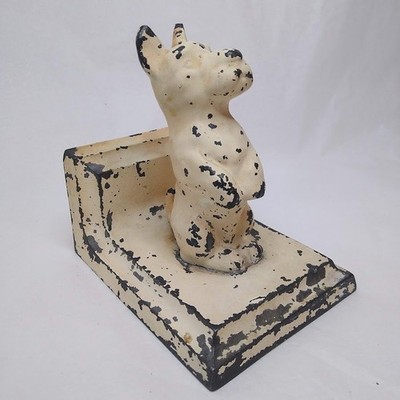 Vintage Cast Iron Dog Bookend White Begging Terrier Heavy Library Doorstop 5 In