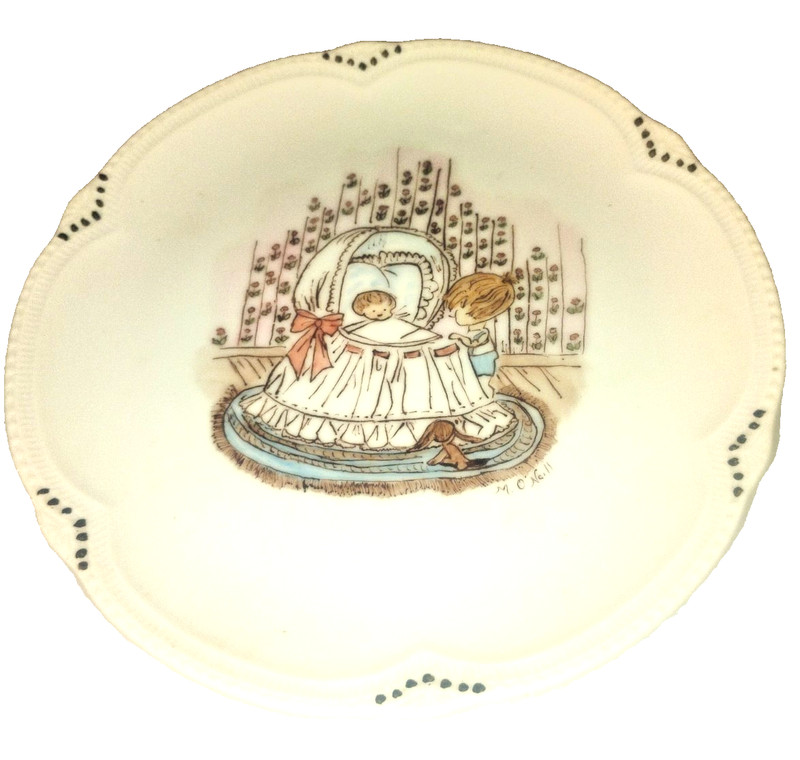 Vintage Hand-Painted Porcelain Decorative Plate BabyBassinetNurserySceneSigned