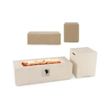 Patio Terrazzo Fire Pit Table 50,000 BTU w/ Hideaway Propane Tank Table & Cover