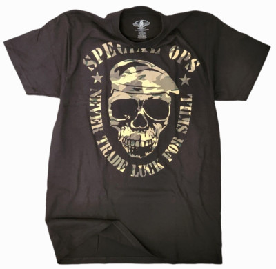 Men's t shirts-SKELETON  -''SPECIAL OPS '' NEVER TRADE LUCK FOR SKILLS-100% cotton