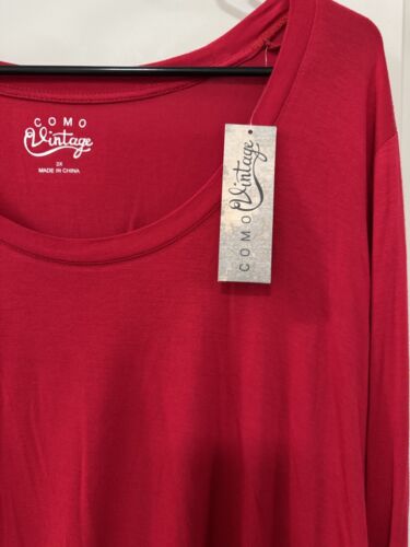 NWT Como Vintage Women’s Plus Size 2X Long Sleeve Shirt Tunic Top Red CS5970W - Picture 18 of 19