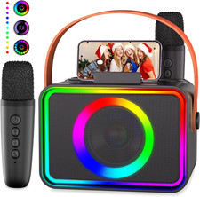 Karaoke Portable Bluetooth Speaker w/ 2 Wireless Microphone Supports USB/TF/AUX