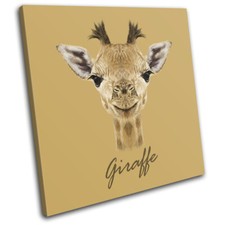 Giraffe Face Wild Illustration Animals SINGLE CANVAS WALL ART Picture Print