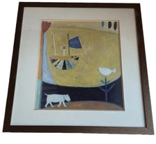 Annora Spence Boat On A Yellow Sea Framed Matted Abstract Art Print Whimsical