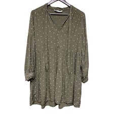 Zara Tunic Green V-Neck Tie Long Sleeve Women's Dress Size Medium
