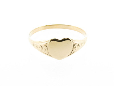 Solid 9ct Yellow Gold Heart Shape Signet Ring Small Ladies Dainty