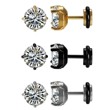 2pcs Men's Women's Stainless Steel Charm Round Cubic Zirconia Ear Studs Earrings