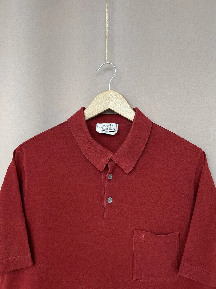 Camisa Polo Hermes Para Hombre XL/L Roja Clásica Algodón Manga Corta Hecha en Italia Lujo Foto 2 de 4