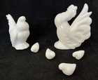 Heisey by Imperial Milk Glass Rooster, Hen & Chicks Set Vintage Collectible Rare