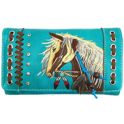 Dakota Horse Head Country Floral Cowgirl Crossbody Western Trifold Wallet Women