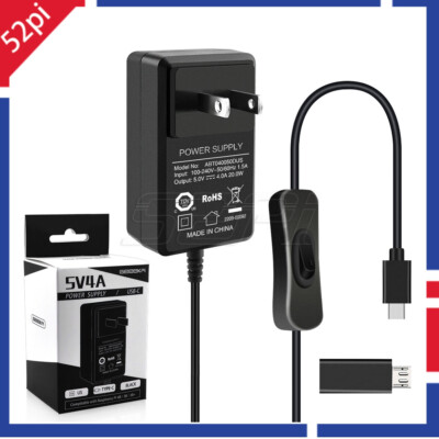 5V 4A Power Supply Adapter with Switch US Plug Charger Type-C for Raspberry Pi 4