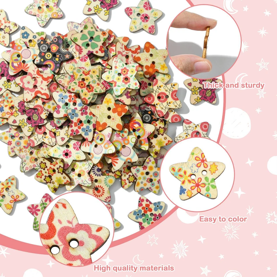 100Pcs Wooden Button 2 Holes Button Star Shaped Sewing DIY Sewing Clothing Craft - Image 4 of 4