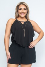 Womens Plus Size Black Romper 1XL with Necklace Keyhole Back