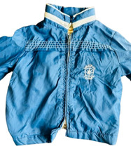 Vtg 1980s Toddler boys Blue Nautical Spring Jacket Size 2T w/ Hidden Hood Retro