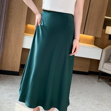 Gonna Midi In Satin Lucido Da Donna A Vita Alta Sottogonna Lingerie Sera