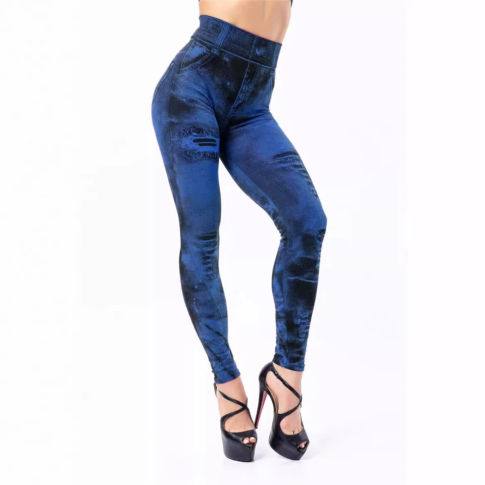 8 Colors Stretch Denim Jeggings Women Printed Skinny Ankle Pants High Elastic - Image 3 of 4