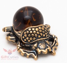 Solid Brass Amber Figurine beetle Ancient Egyptian Scarab Scarabaeus IronWork