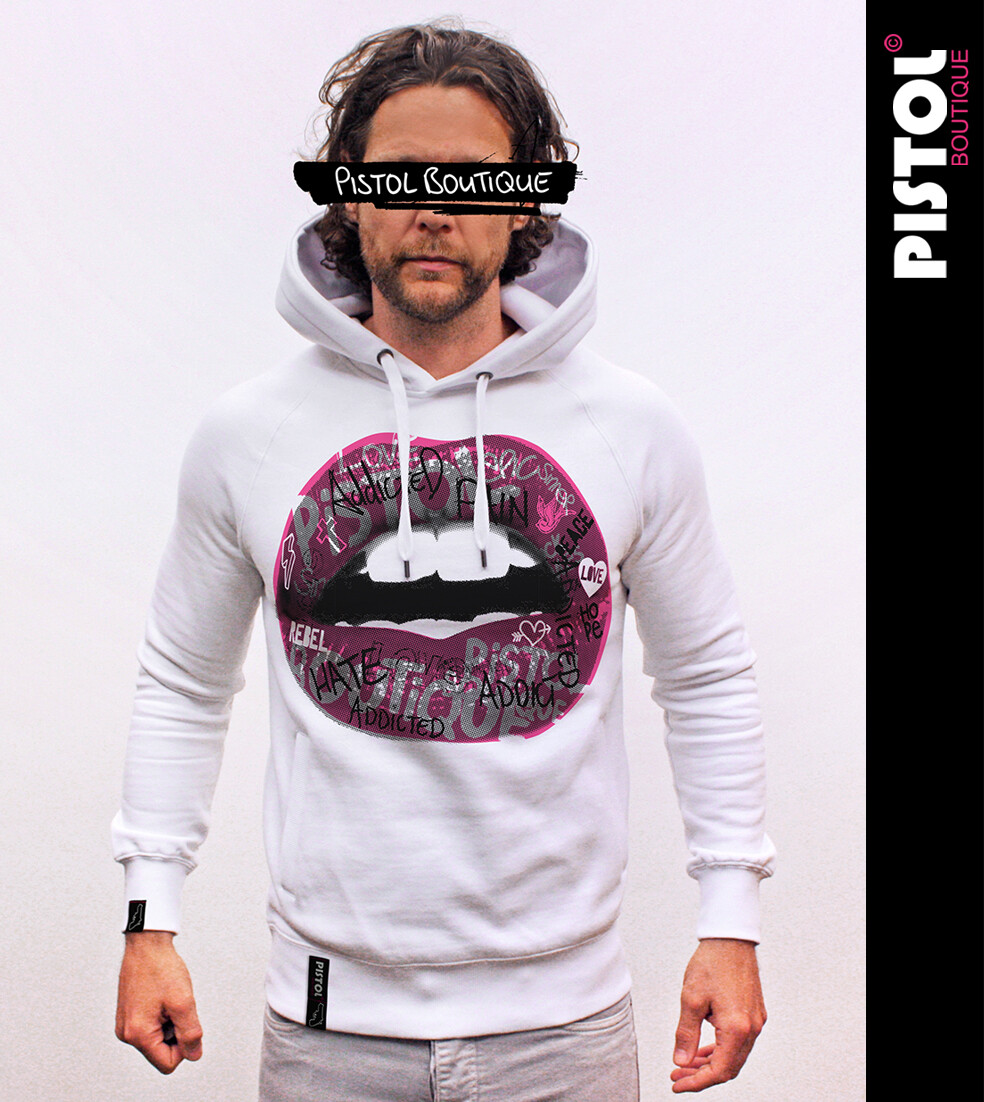 Pistol Boutique Hombre Blanco Jersey Grafiti Tatuaje Logo Labios Moda Capucha