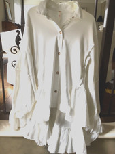 Free People Buttondown NEW Sweatshirt Ruffled Hem Hi Lo Oversized OPTIC WHITE S