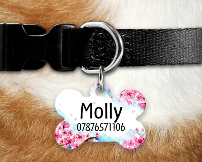 CREATIVE MEMORIES UK Dog Tag - Personalised - Dog Identity Tag - Pet Tag - Dog Name Tag - Blossom