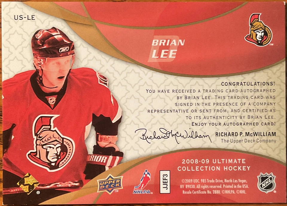 2008-09 Ultimate Collection Ultimate Signatures Brian Lee #US-LE Ottawa Senators - Image 2 of 2