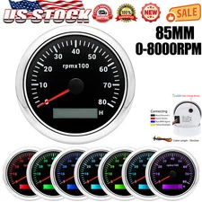 85MM Waterproof Tachometer 0-8000RPM with Hourmeter Gauge for Marine Boat Car US