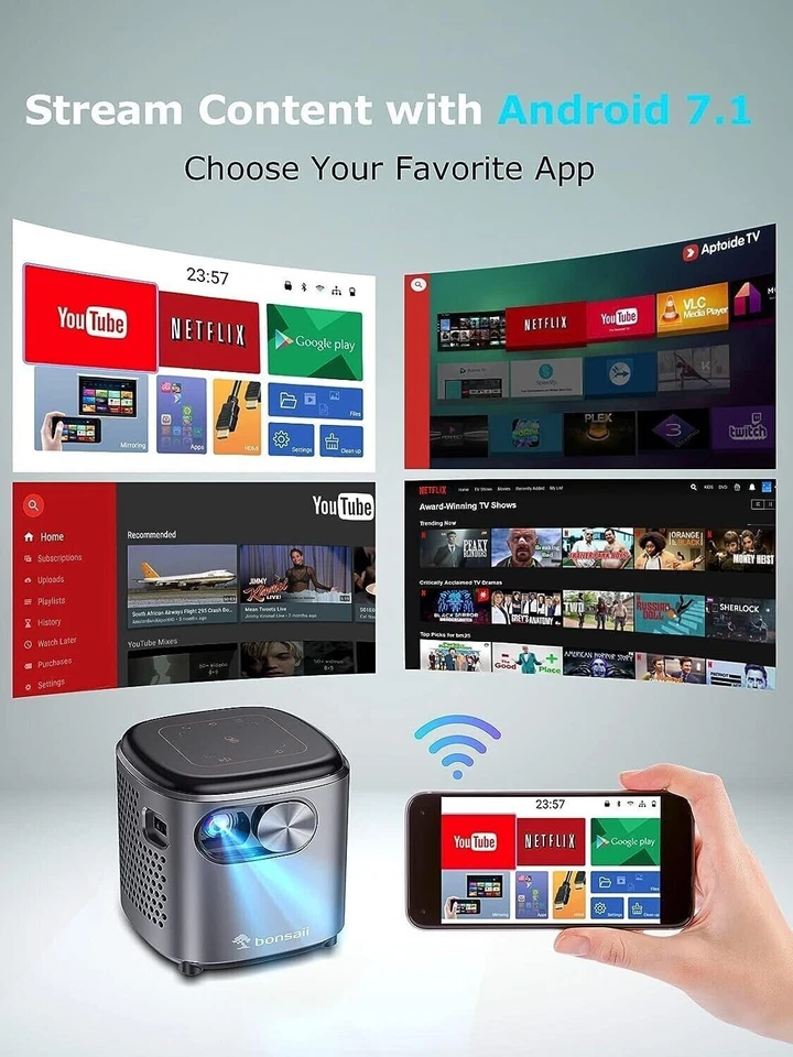 Bonsaii Smart Projector Dolby WiFi Bluetooth Video Home Theater HDMI - Image 2 of 4