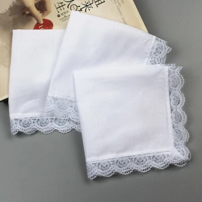 5x Femme Mariage Mouchoir Dentelle Coeur Fleur Blanc Coton Mouchoir Accessoires - Photo 1/4