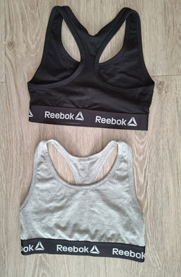 Reebok Damen  Bustier Gr S  2er Pack Sport BH Cotton Rich Crop Top Schwarz  Grau