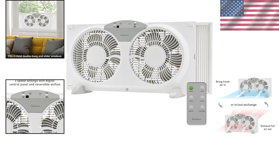 9" Twin Digital Window Fan, Reversible Airflow, 3 Speeds - Image 2 of 4