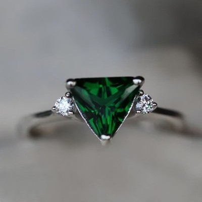 3,20 kt Trillionenschliff natürlicher Smaragd Diamant Edelstein Ring 950 PT platiniert