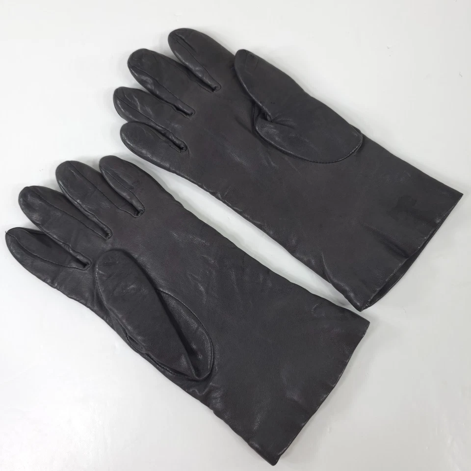 VINTAGE GRANDOE Black Leather Classic Gloves Women's Size 7 LINING CASHMERE SILK - Image 2 of 4