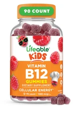 Lifeable Vitamin B12 for Kids - Great Tasting Raspberry Flavor Gummy - 90 Count