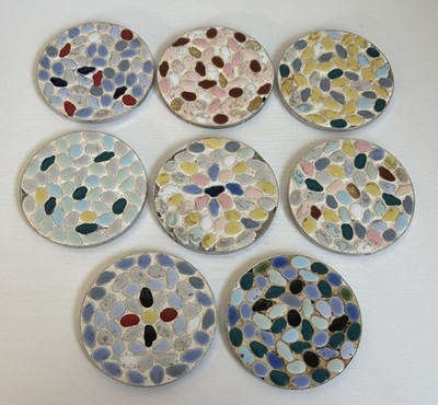 Vintage Mid-Century Modern Mosaic Tile Coasters Ashtrays, 3 1/4'' D, 8 Total
