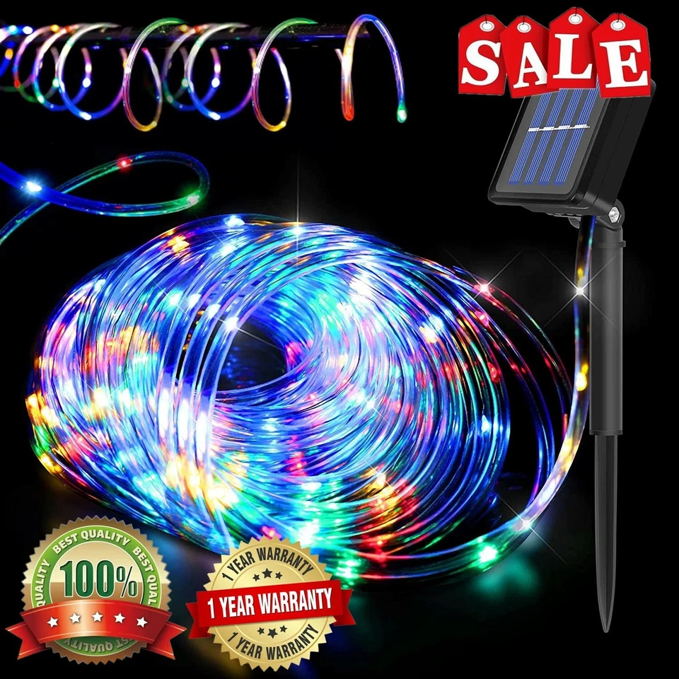 Outdoor Solar String Lights 100 LED Rope Lights PCV For Garden Fence Patio Yard - Image 4 of 4