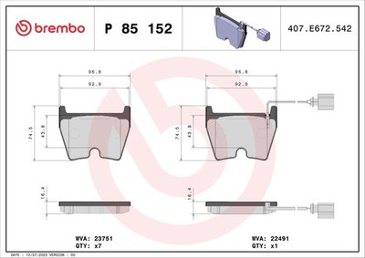 Brembo P 85 152x brake pad set, disc brake for Audi