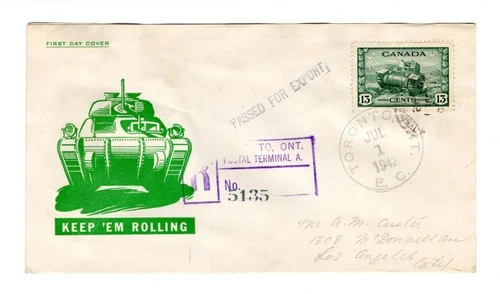 R670 Canada FDC - 1942 War Issue - 13c Ram Tank - Patriotic Cachet FDC Cover