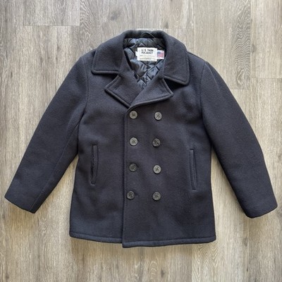 Schott NYC US 740N Men's Wool Black Military Pea Coat USN Jacket Men s Size 40