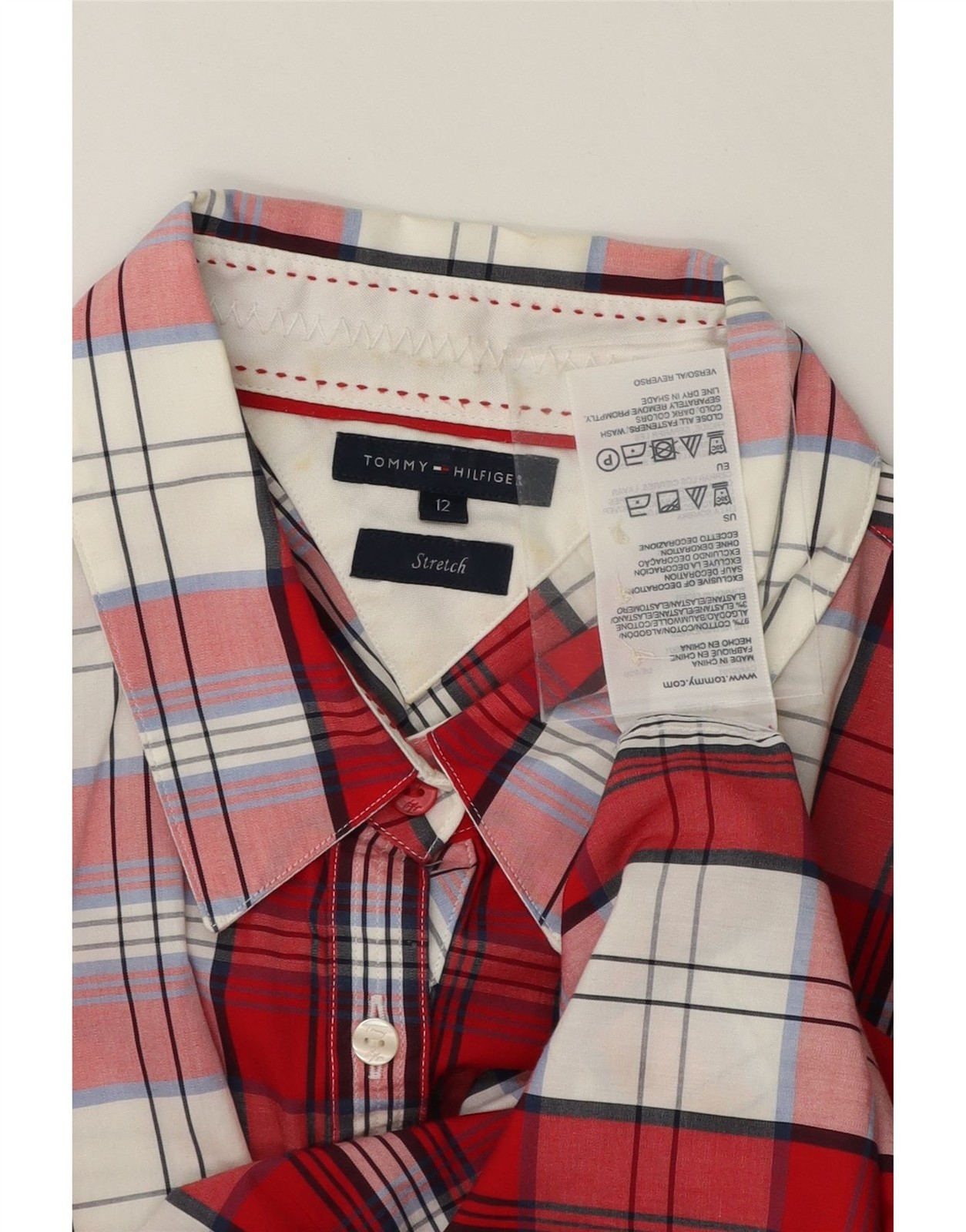 TOMMY HILFIGER Womens Graphic Shirt US 12 Large Red Check Cotton CS06 thumbnail 4