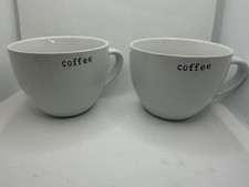 Crate & Barrel Set Of Two 20oz White Mugs Embossed/Stamped w/ TYPEWRITER COFFEE thumbnail