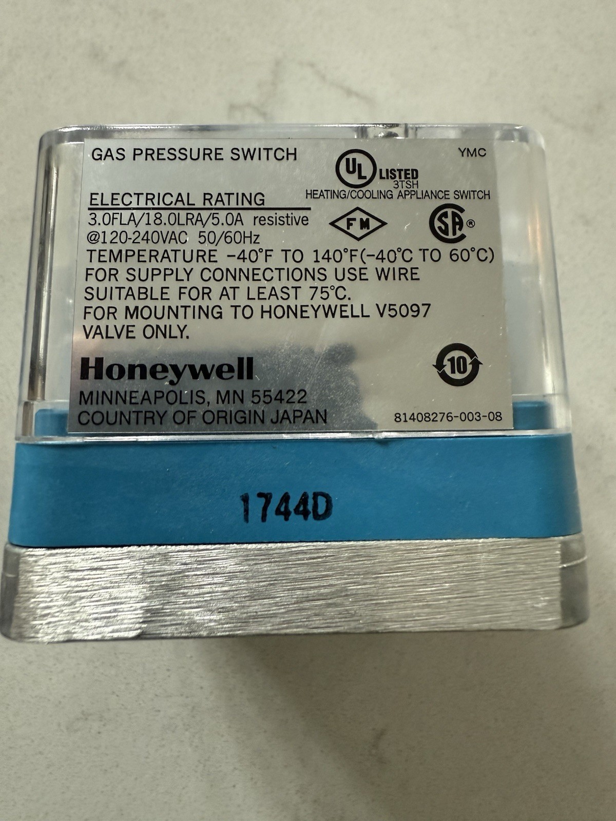 Honeywell Gas Pressure Switch C6097b 1077