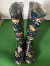 Miss Fiori Women Blue Floral Pattern Wellington Boots Size 6/39 Minimal Wear VGC