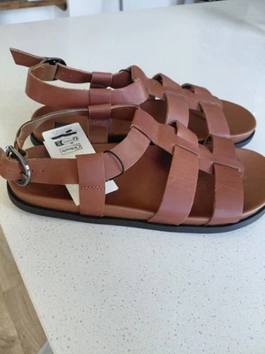 BNWT M & S Brown Leather Gladiator Style Sandals Size 4 - Image 1 of 2