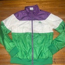 Adidas Youth Girl Medium Purple White Green Climaproof Full Zip Windbreak Jacket
