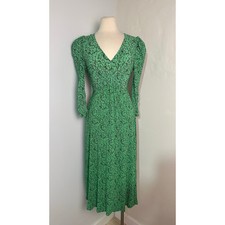 Vintage GREEN FLORAL Midi DRESS With Puff Sleeves And Button-Up Design 