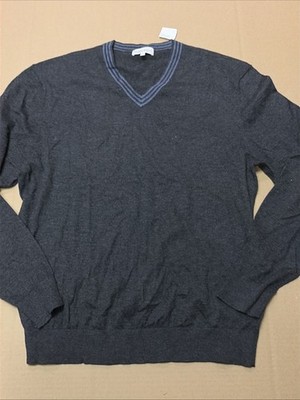 Neiman Marcus Men XXL Black Blue Gray V Neck Superfine Cashmere Pullover Sweater