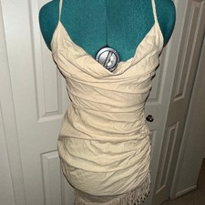 Cowl Neck Tied Backless Ruched Fridge Hem Bodycon Dress Size