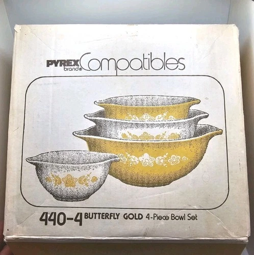 Vintage 1970's Pyrex Butterfly Gold Cinderella Mixing Bowl Set Compatibles 440-4