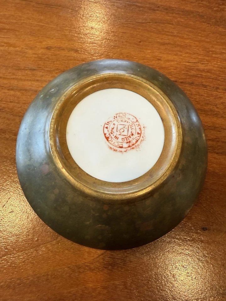 Artículos de porcelana japonesa vintage A.C.F. Plato cuenco latón parte posterior pintado a mano loto Foto 2 de 3