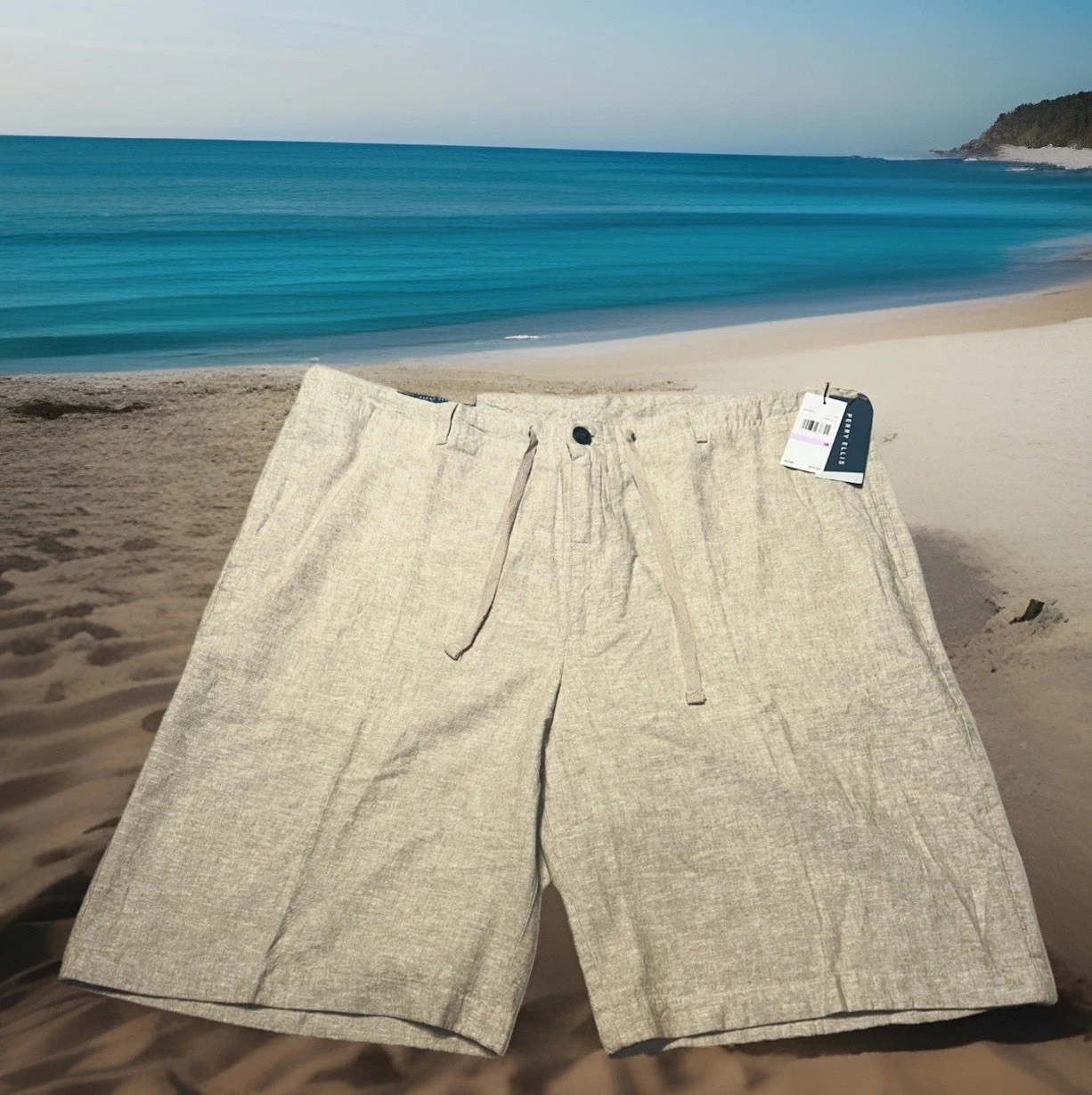 Perry Ellis Men's Shorts, Linen Blend, Size 38 Beige Brown New